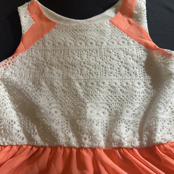 GB Girls white lace top and coral/orange chiffon bottom fit-and-flare dress - Picture 2 of 7